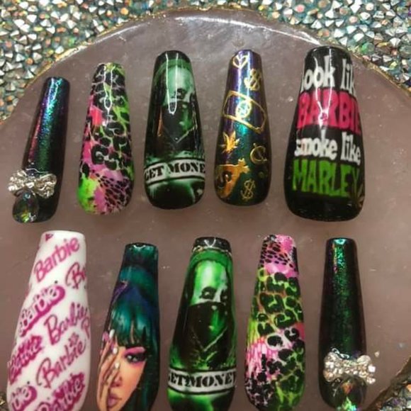 Handmade Hard Gel XL Coffin Press On Nails - Picture 2 of 6